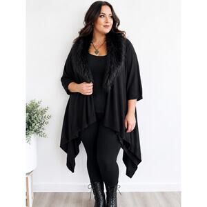 Willi Smith Whimsigoth Faux Fur Cape Cardigan Witchy Lagenlook Sz 2X Black